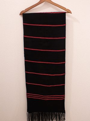 Sciarpa Cotone Fondo Nero E Righe Rosse Bianche